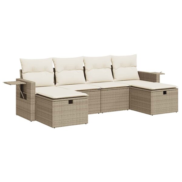 vidaXL Salon de jardin avec coussins 6 Pièces beige résine tressée