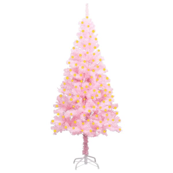 vidaXL Sapin de Noël artificiel pré-éclairé et support rose 150 cm PVC
