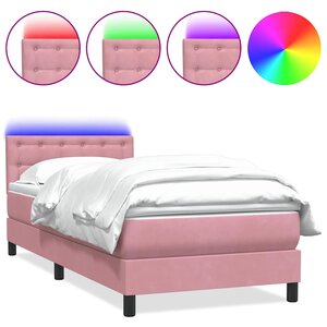 vidaXL Sommier à lattes de lit avec matelas et LED rose 100x220 cm velours
