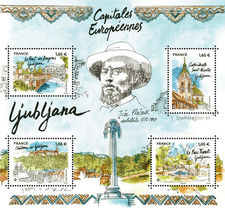 Bloc 4 timbres - Capitales Européennes - Ljubljana - Lettre internationale