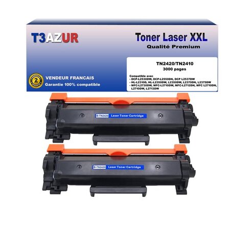 2 Toners compatibles avec Brother TN2420 pour Brother MFC-L2730DW  L2732DW  L2735DW  L2750DW - 3 000 pages - T3AZUR