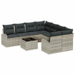 vidaXL Set de salon de jardin 9 pièces avec des coussins gris clair en poly rotin