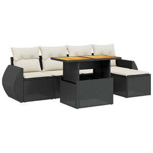 vidaXL Salon de jardin 6 Pièces avec coussins noir résine tressée