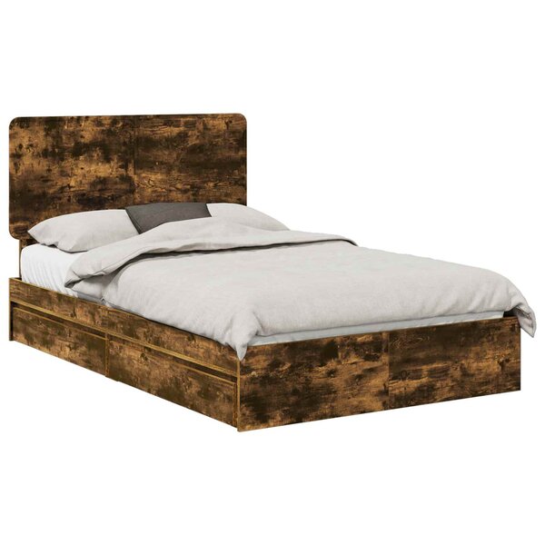 vidaXL Lit de Rangement Chêne fumé 135 x 190 cm Bois d'ingénierie