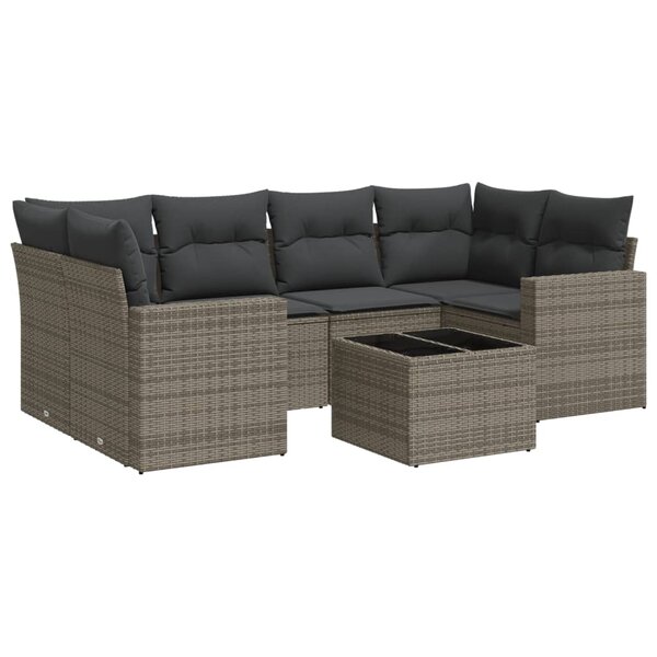 vidaXL Salon de jardin avec coussins 7 Pièces gris résine tressée