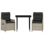 vidaXL Ensemble à manger de jardin 3Pièces coussins gris clair poly rotin