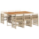 vidaXL Ensemble à manger de jardin et coussins 7 Pièces beige poly rotin