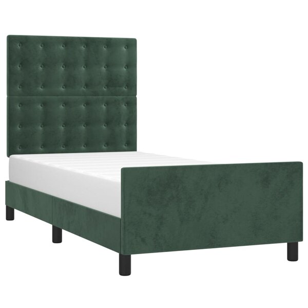 vidaXL Cadre de lit avec tête de lit Vert foncé 90x200 cm Velours