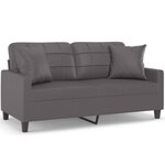 vidaXL Canapé 2 places avec oreillers décoratifs gris 140cm similicuir
