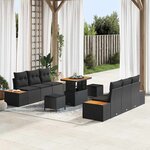 vidaXL Ensemble de canapé de jardin avec coussin 9 Pièces Noir Poly rotin