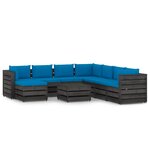 vidaXL Salon de jardin 9 Pièces avec coussins Bois imprégné de gris