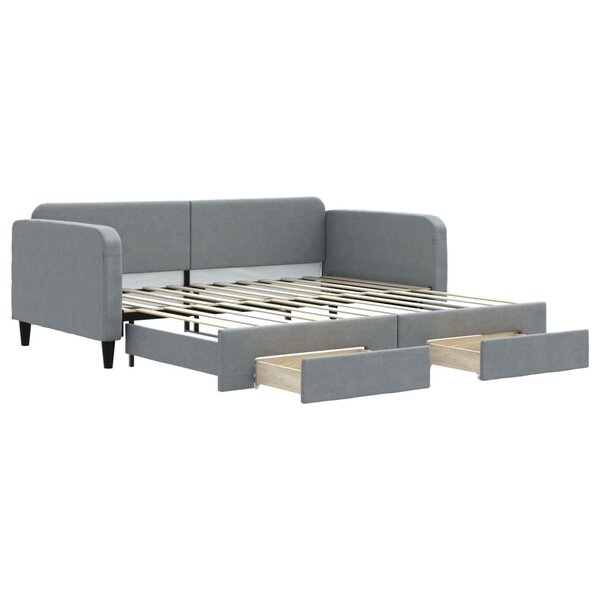 vidaXL Lit de jour avec gigogne et tiroirs gris clair 100x200 cm tissu