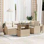 Ensemble de canapé de jardin 6 pièces avec coussins Beige Rotin