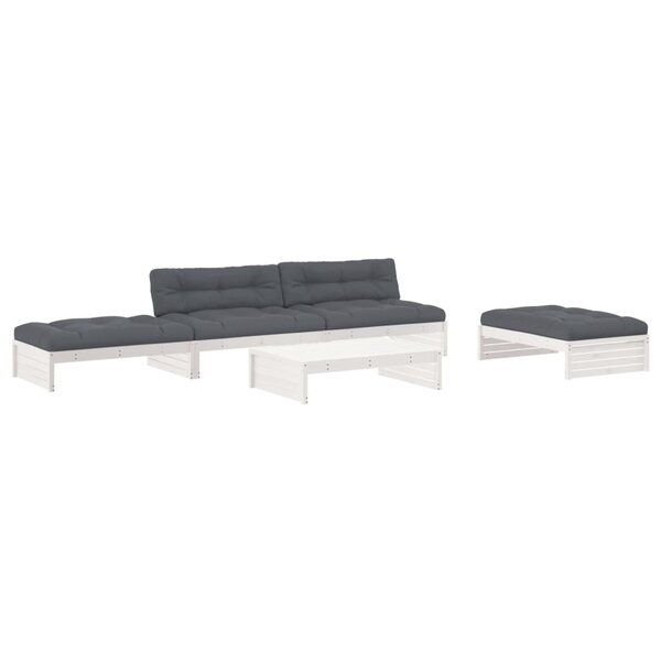 vidaXL Salon de jardin 5 Pièces avec coussins blanc bois massif