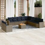 vidaXL Salon de jardin avec coussins 12 Pièces gris résine tressée
