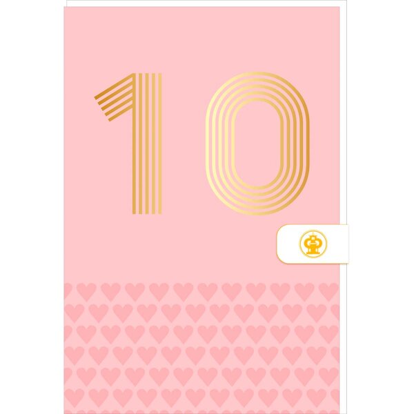 Carte D'anniversaire 10 Ans En Or - Rose - A Message - Pour Enfant Fille - 11 5 X 17 Cm - Draeger paris