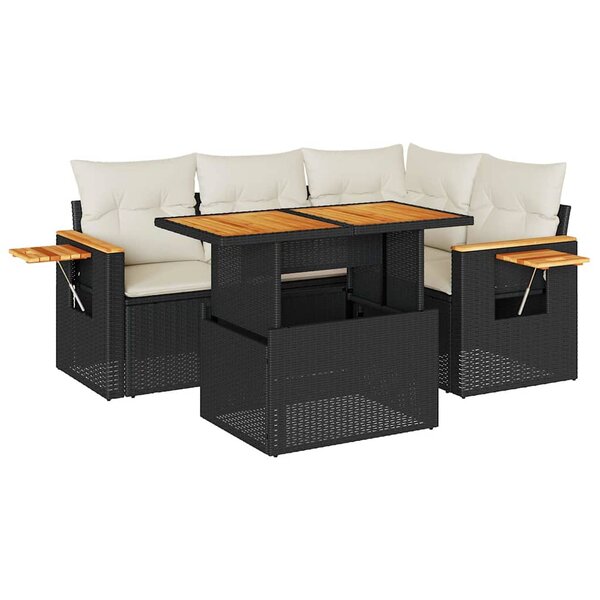 vidaXL Salon de jardin 5 Pièces avec coussins noir résine tressée acacia