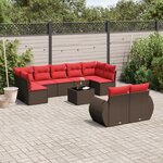 vidaXL Salon de jardin 10 Pièces avec coussins marron résine tressée
