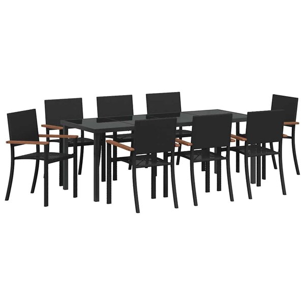 vidaXL Ensemble de salle à manger pour jardin 9 Pièces Noir