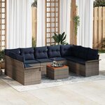 vidaXL Ensemble de canapé de jardin avec coussin 10 Pièces Gris et marine