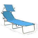Vidaxl chaise longue pliable avec auvent acier turquoise et bleu
