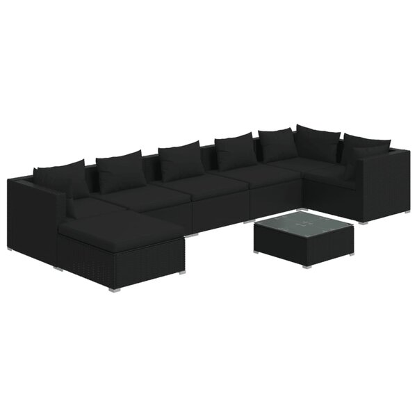 vidaXL Salon de jardin 8 Pièces avec coussins Résine tressée Noir