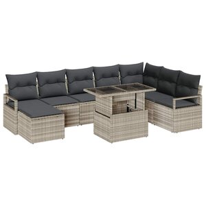 vidaXL Ensemble de canapé de jardin 9 Pièces Gris clair Poly rotin