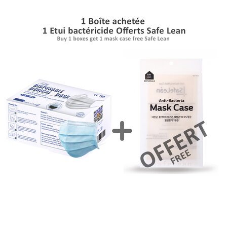 1 LOT x 50 MASQUES QUALITÉ MÉDICALE FABRIQUÉ À TAÏWAN + 1 ÉTUI BACTÉRICIDE ANTIBACTÉRIEN