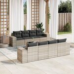 vidaXL Salon de jardin 9 Pièces avec coussins gris clair résine tressée