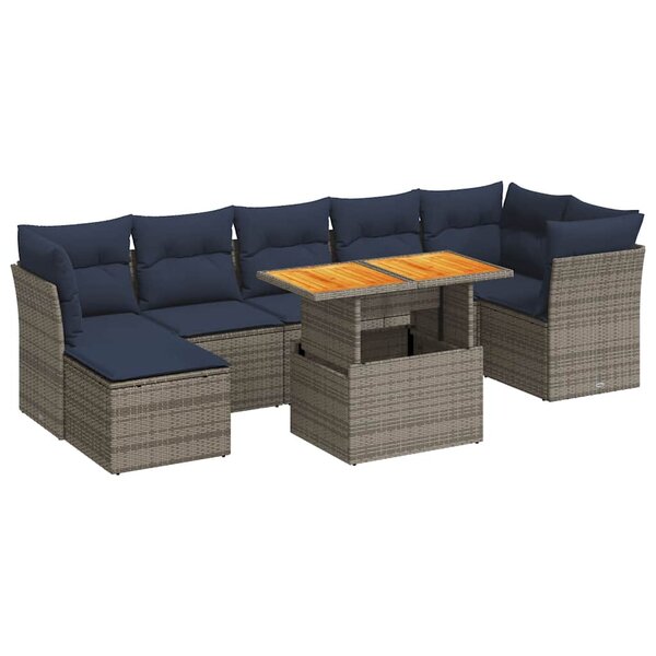 vidaXL Salon de jardin 8 Pièces avec coussins gris résine tressée