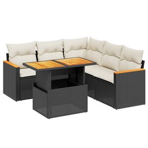 vidaXL Salon de jardin 6 Pièces avec coussins noir résine tressée
