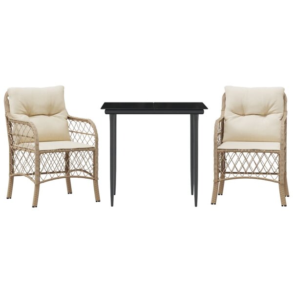 vidaXL Ensemble de bistro 3 Pièces avec coussins beige résine tressée