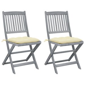 vidaXL Chaises pliables d'extérieur lot de 2 et coussins Bois d'acacia