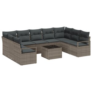 Ensemble de Canapé de Jardin 9 Pièces avec Coussins Rattan Poly Noir
