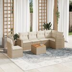 vidaXL Salon de jardin avec coussins 7 Pièces beige résine tressée