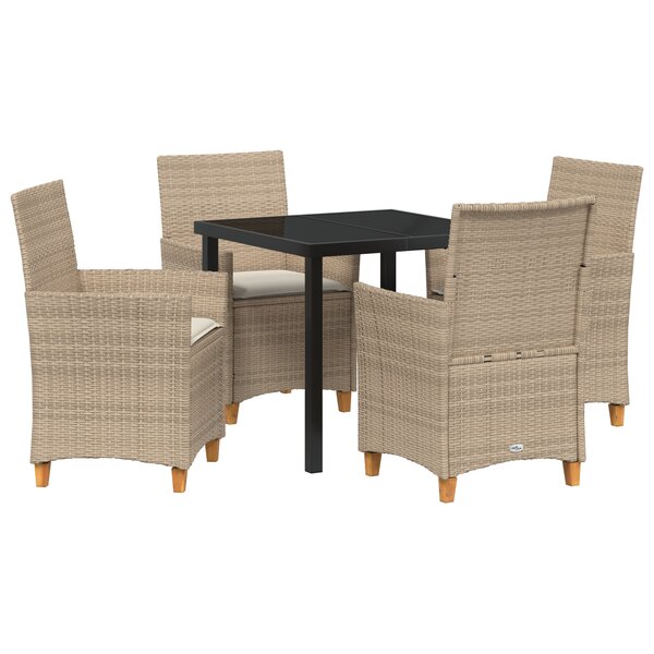 vidaXL Ensemble de repas de jardin 5 pièces avec coussins Beige Poly Rattan