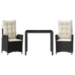 vidaXL Ensemble à manger de jardin avec coussins 3 Pièces Noir