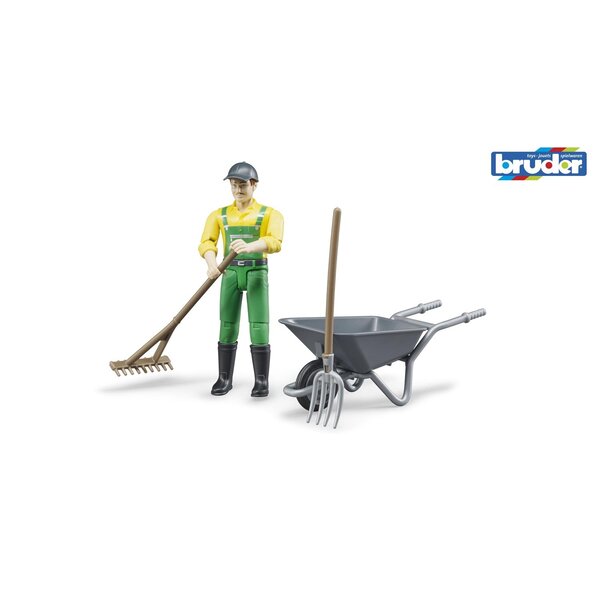 Bruder 62610 - Figurine fermier avec brouette et accessoires