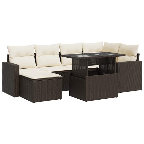 vidaXL Salon de jardin avec coussins 7 Pièces marron résine tressée