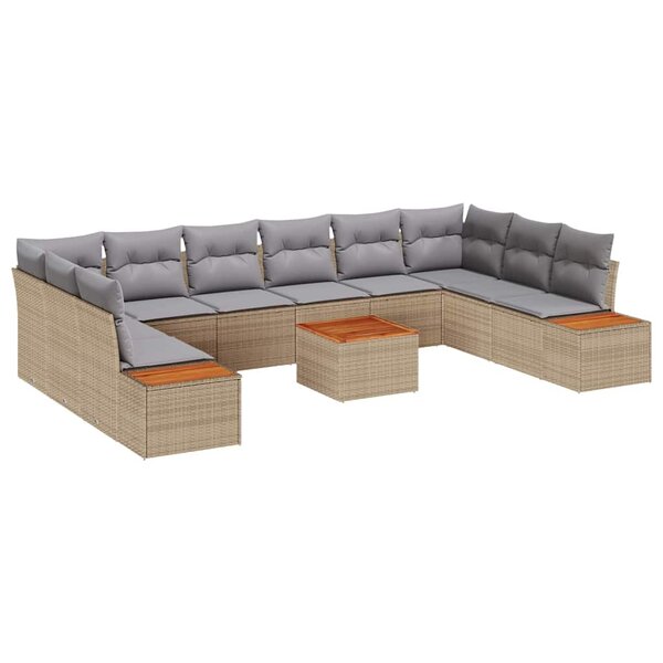 vidaXL Ensemble de canapé de jardin 11 Pièces Beige Poly rotin