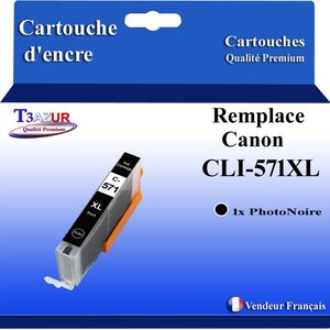 T3AZUR - Cartouche compatible avec Canon CLI571XL CLI-571 XL pour Canon Pixma TS5050 TS5051 TS5053 TS6050 TS6051 TS6052 - Photo Noire