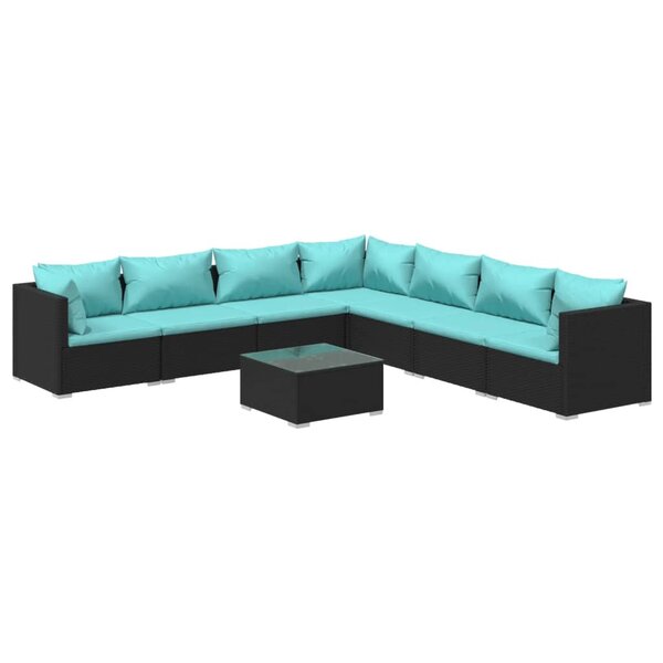 vidaXL Salon de jardin 8 Pièces avec coussins Résine tressée Noir