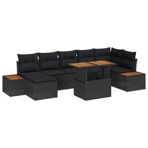 vidaXL Ensemble de salle à manger pour jardin 8 Pièces Noir et Marron
