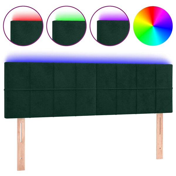 vidaXL Tête de lit à LED Vert foncé 144x5x78/88 cm Velours