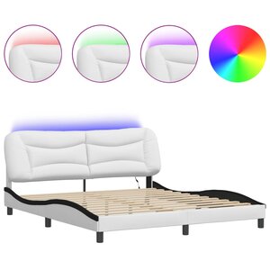 vidaXL Cadre de lit avec LED sans matelas Hvar blanc et noir 180x200 cm