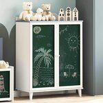 vidaXL Armoire tableau noir avec porte Gris et blanc Bois d'ingénierie