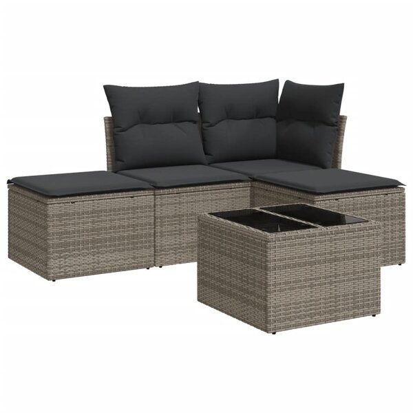 vidaXL Salon de jardin 5 Pièces avec coussins gris résine tressée