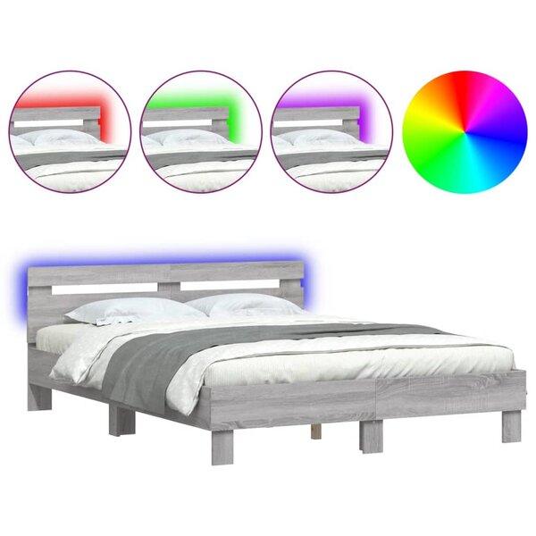 vidaXL Cadre de lit avec tête de lit et LED sonoma gris 150x200 cm
