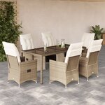 vidaXL Ensemble de bistro de jardin 7 Pièces coussins beige poly rotin