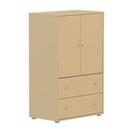 Flexa SAGA Armoire 2 portes et 2 tiroirs a facades rainurees Beige sable Oat Boutons metalliques Oat